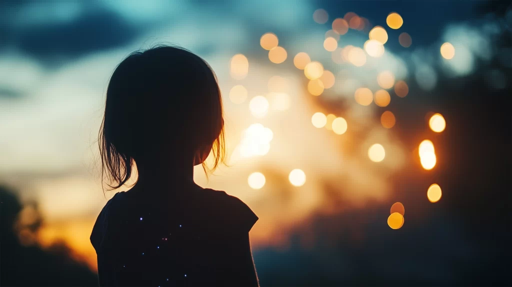 光を見つめる女の子